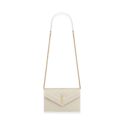 Saint Laurent Women's Chalk Leather Envelope Clutch "White"