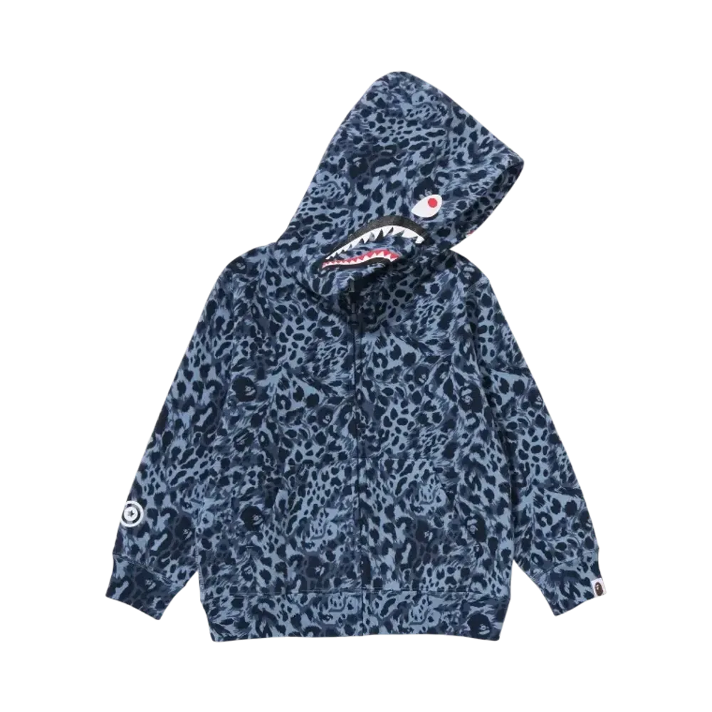 A BATHING APE Wild Leopard Pattern Shark Zip Hoodie "Navy"