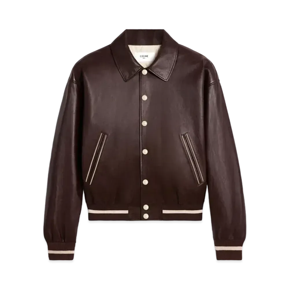 CELINE Teddy Jacket with Shirt Collar In Soft Lambskin "Brown/Vanilla"