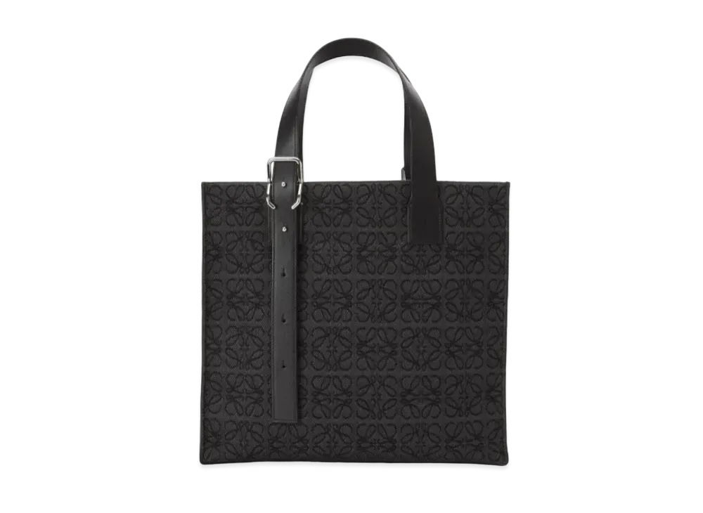 LOEWE Buckle Tote In Anagram Jacquard And Calfskin "Anthracite / Black"
