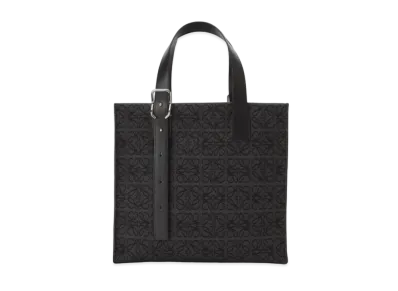LOEWE Buckle Tote In Anagram Jacquard And Calfskin "Anthracite / Black"