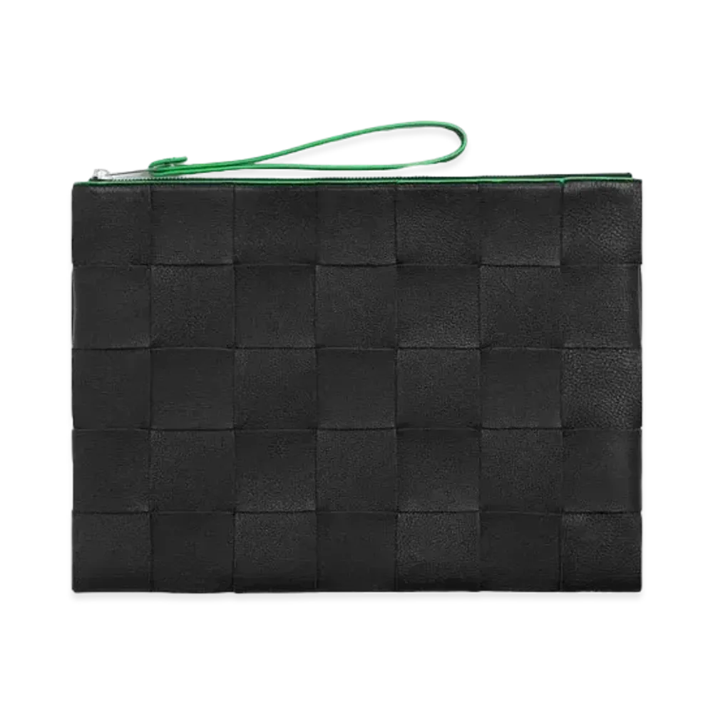 Bottega Veneta Calfskin Pouch Clutch "Black/Parakeet"