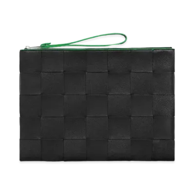Bottega Veneta Calfskin Pouch Clutch "Black/Parakeet"