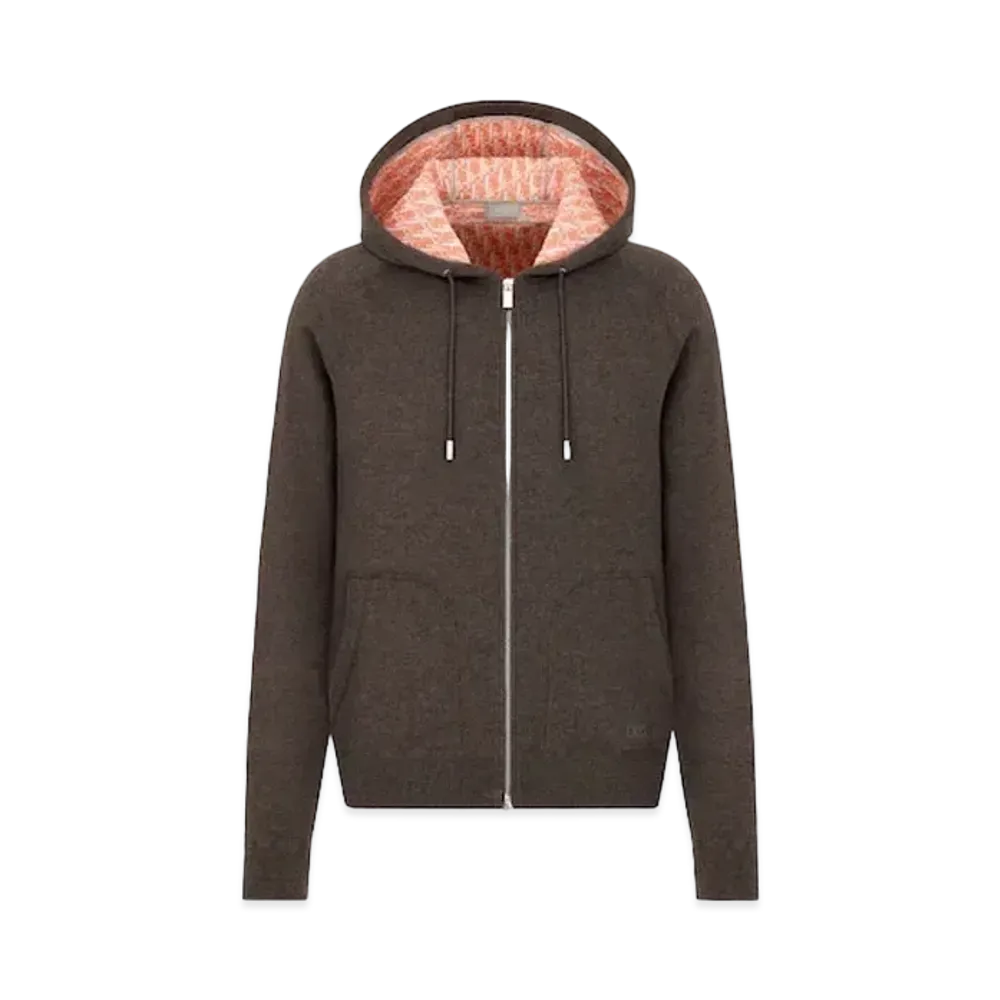 Dior Hooded Sweatshirt Cotton And Cashmere Blend Knit "Brown"