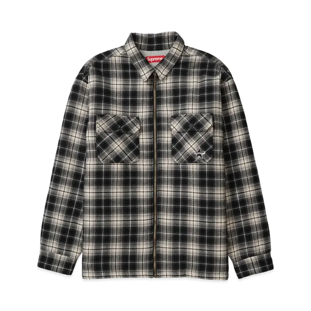 Supreme Thermal Lined Zip Up Flannel Shirt "Black"