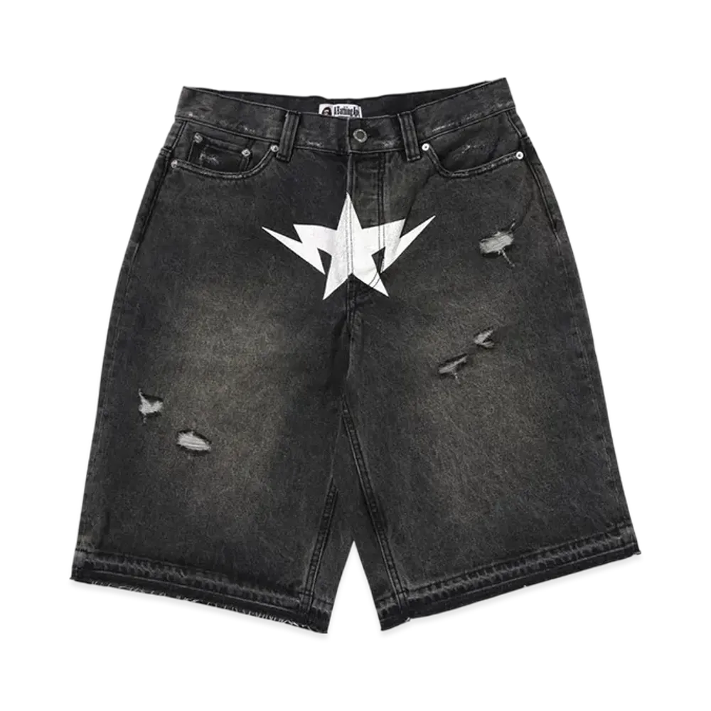 A BATHING APE Destroyed Sta Relaxed Fit 13OZ Demin Shorts "Black"