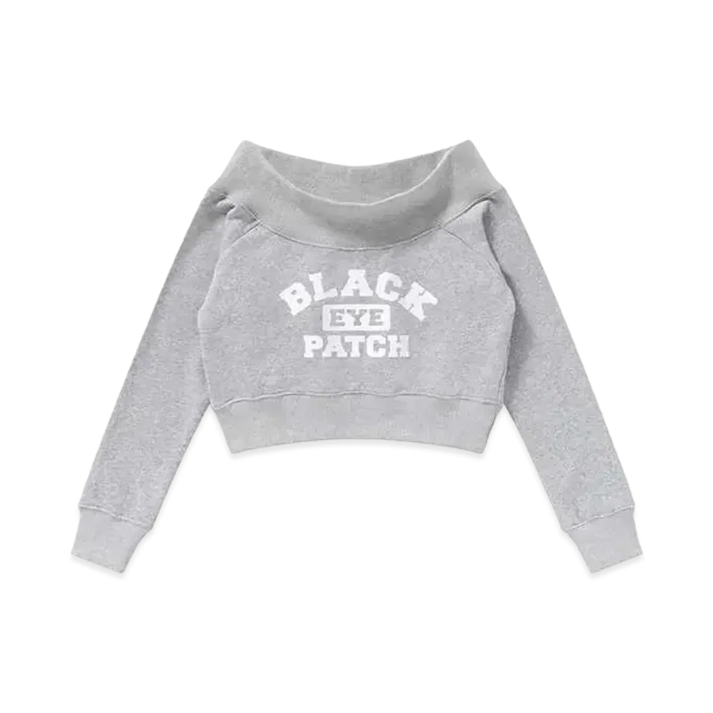 BlackEyePatch College Logo Off Shoulder Sweat Top "Heater Gray"