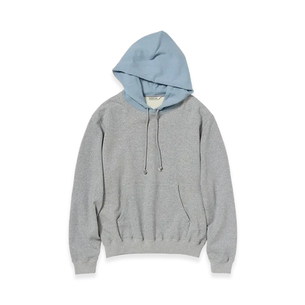 AURALEE Smooth Soft BD Sweat P/O Parka "Top Gray/Dusty Blue"