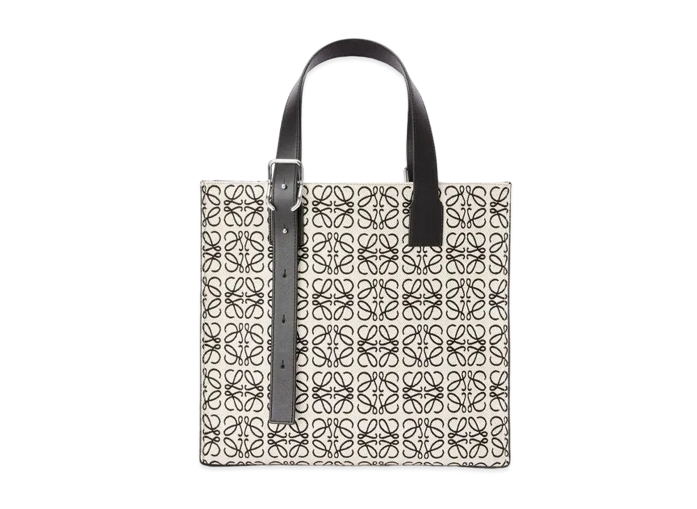 LOEWE Buckle Tote In Anagram Jacquard And Calfskin "Ecru / Black"