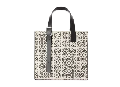 LOEWE Buckle Tote In Anagram Jacquard And Calfskin "Ecru / Black"