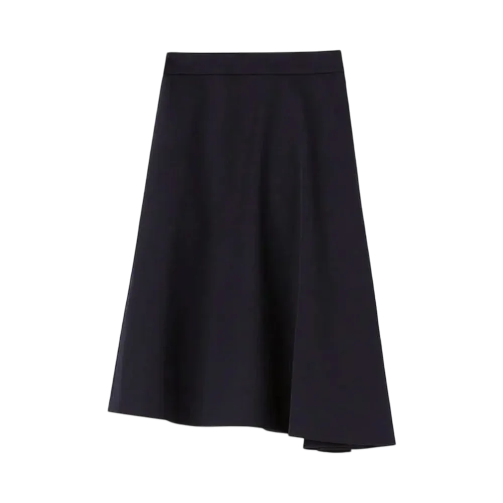 Jil Sander Women's Lightweight Wool Gabardine Asymmetrical Skirt "Navy"