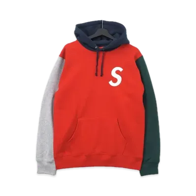 Supreme S Logo Colorblocked Hooded Sweatshirt "Red"