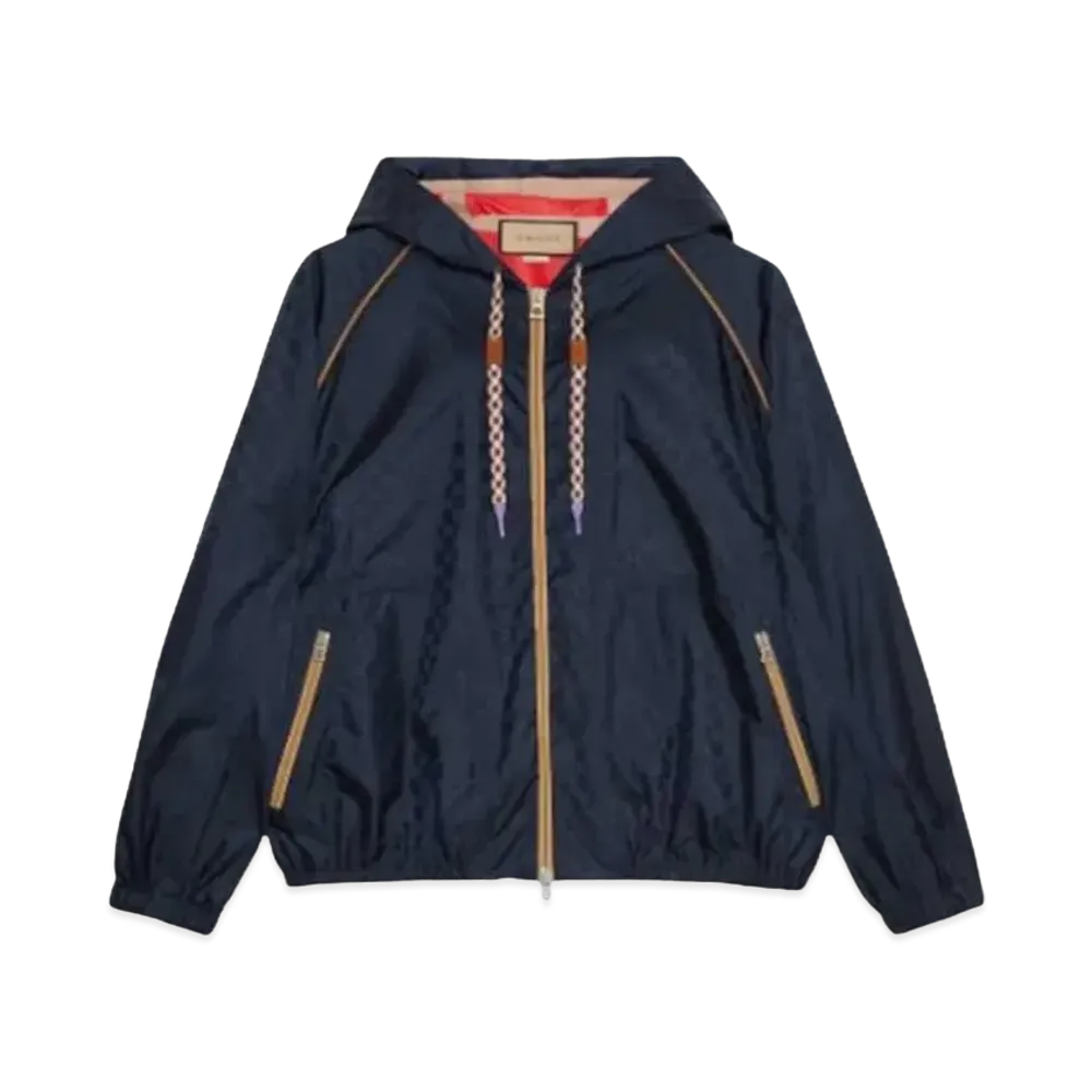 GUCCI Men's Technical GG Hooded Jacket "Dark Blue"