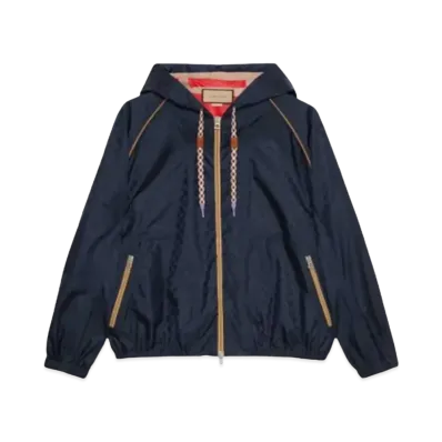 GUCCI Men's Technical GG Hooded Jacket "Dark Blue"