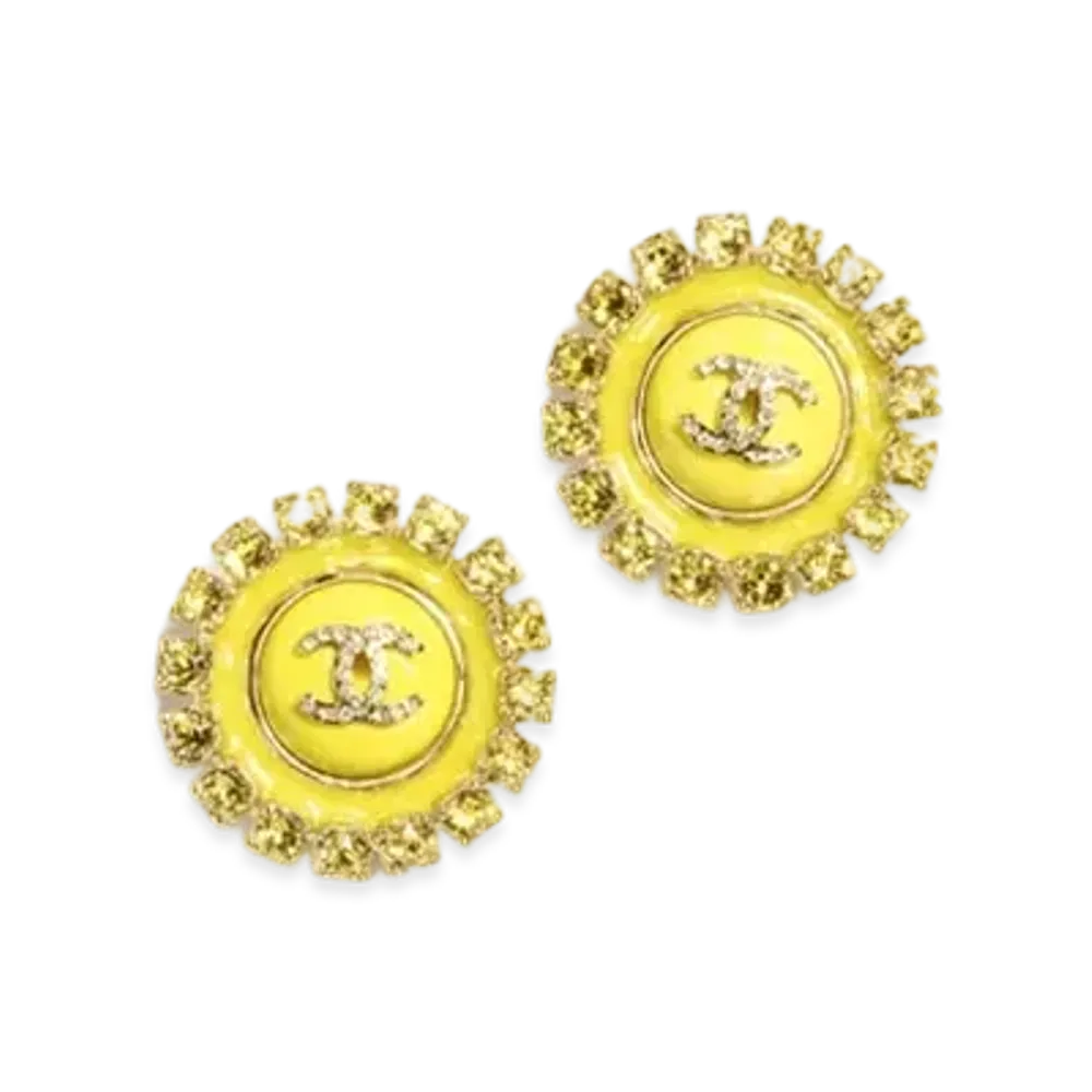 CHANEL Stud Earrings Metal, Resin, Glass Pearls & Strass "Gold/Yellow/Crystal"