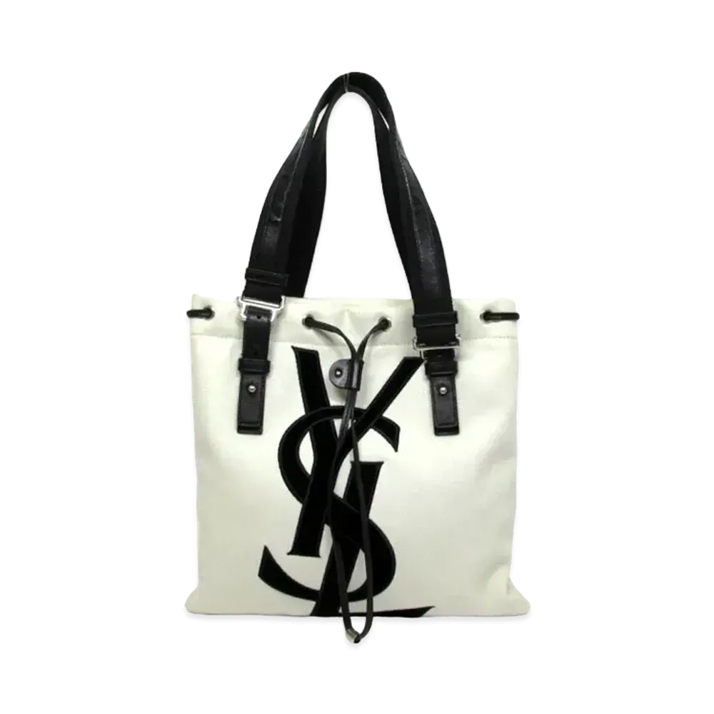 Saint Laurent Kahala Canvas Tote Bag "White"