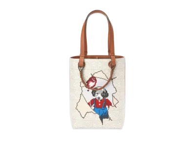 LOEWE Puppy Double Handle Vertical Tote In Jacquard And Calfskin "Ecru / White"