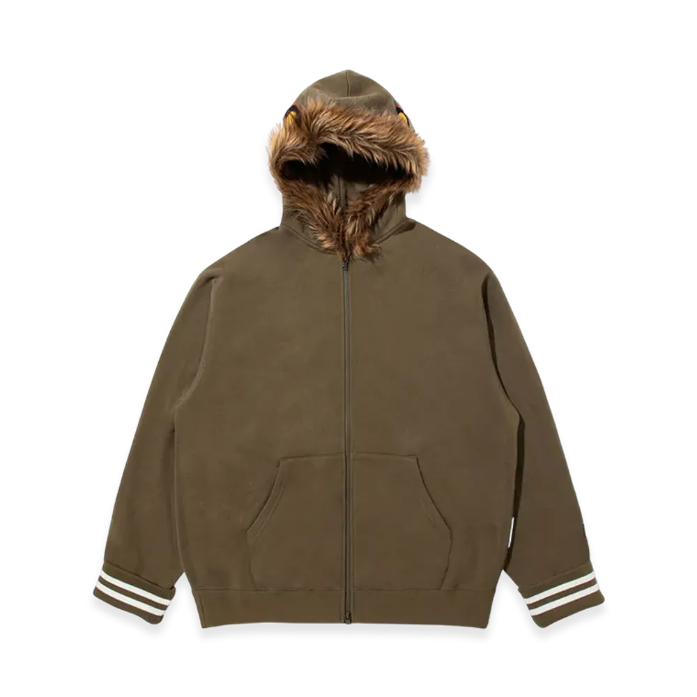 A BATHING APE x KAZUKI KURAISHI Shark Eye Relaxed Fit Hoodie Jacket "Dark Khaki"