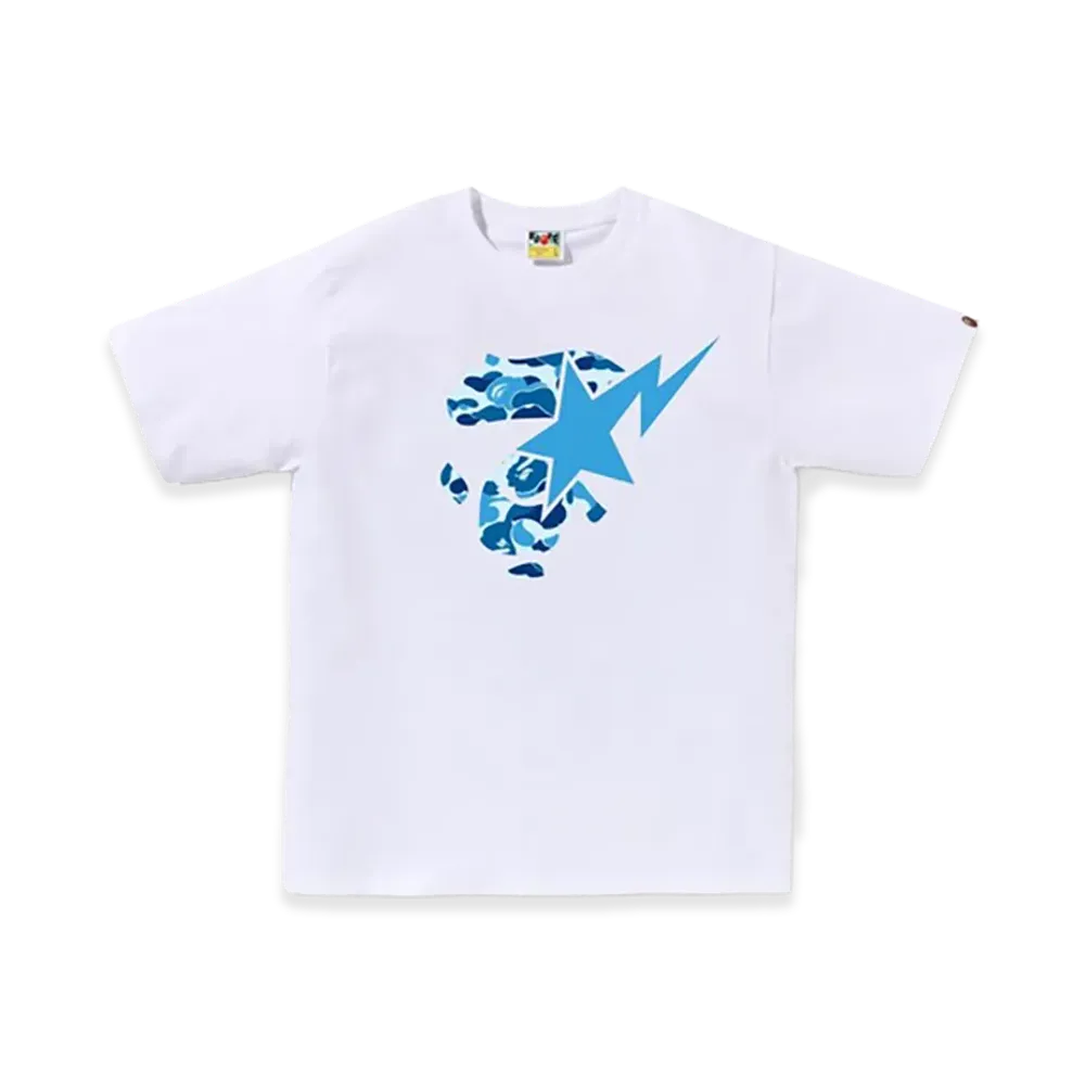 A BATHING APE ABC Camo Ape Face Sta Tee "White/Blue"