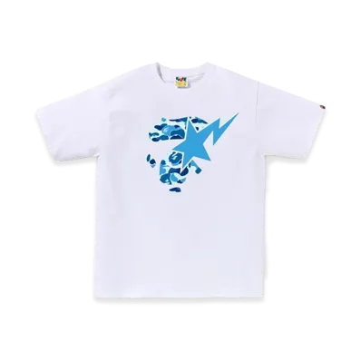 A BATHING APE ABC Camo Ape Face Sta Tee "White/Blue"