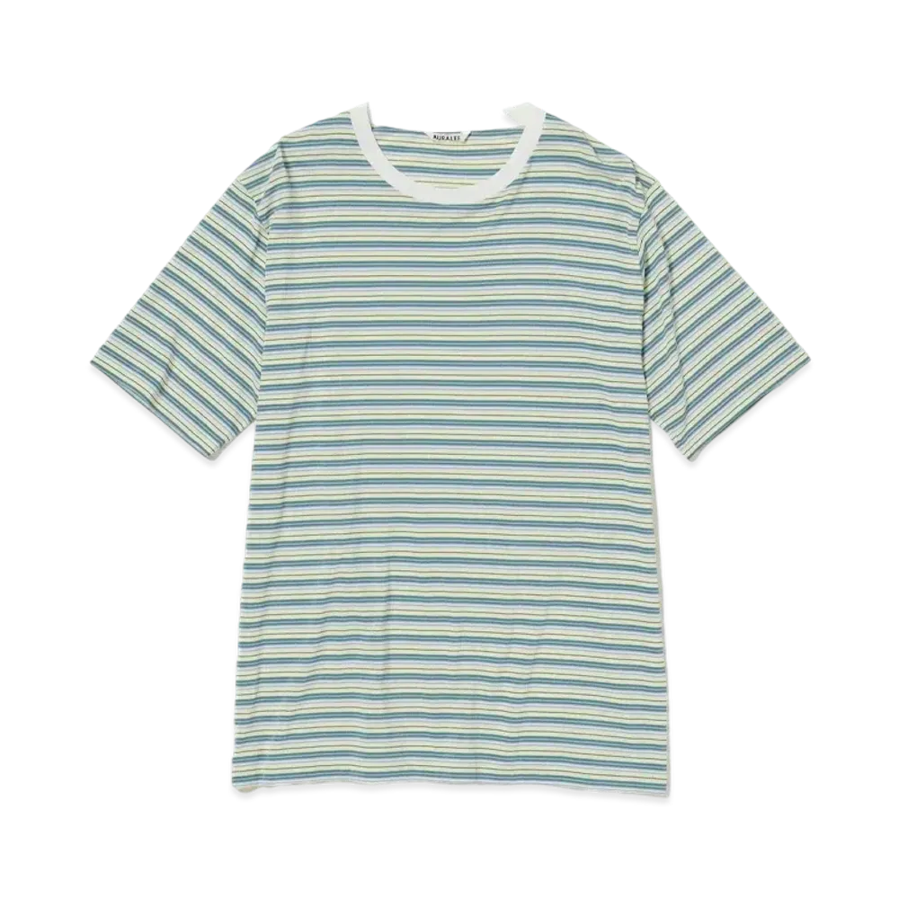 AURALEE Hard Twist Cotton Border Tee "Light Green Border"