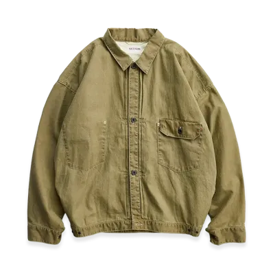 NICENESS H.Thornhill Vintage Treat Herringbone Trucker Jacket "Khaki"