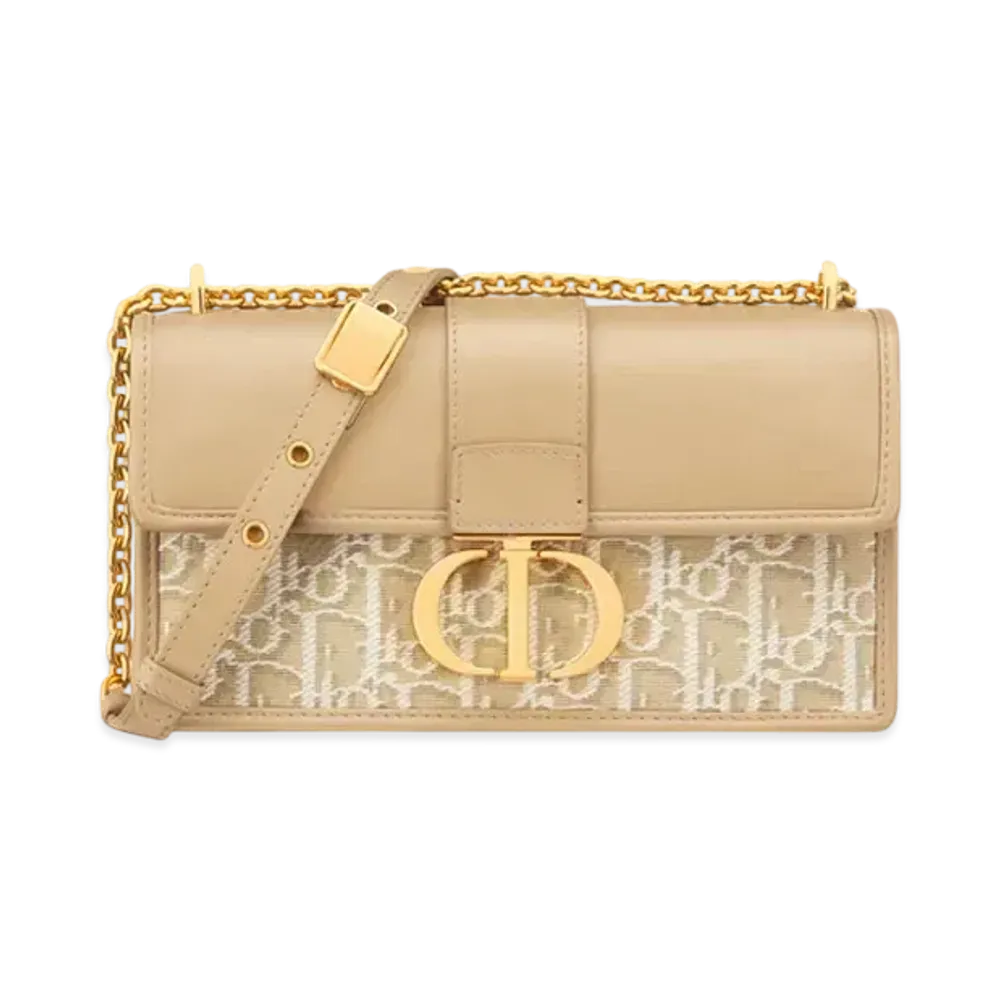 Dior 30 Montaigne East-West Bag with Chain Dior Oblique Jacquard and Smooth Calfskin "Natural"