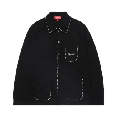 Supreme Contrast Stitch Button Up "Black"