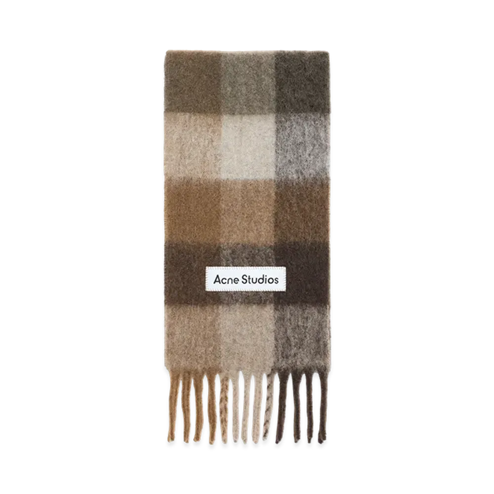 Acne Studios Check Fringe Scarf "Dark Brown / White / Brown"
