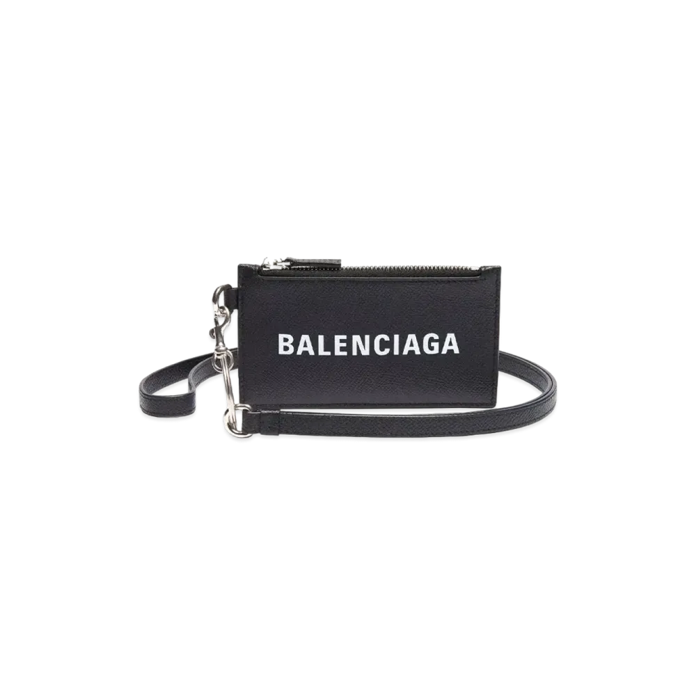 BALENCIAGA Cash Card Case On Keyring Grained Calfskin "Black/White"