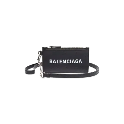 BALENCIAGA Cash Card Case On Keyring Grained Calfskin "Black/White"