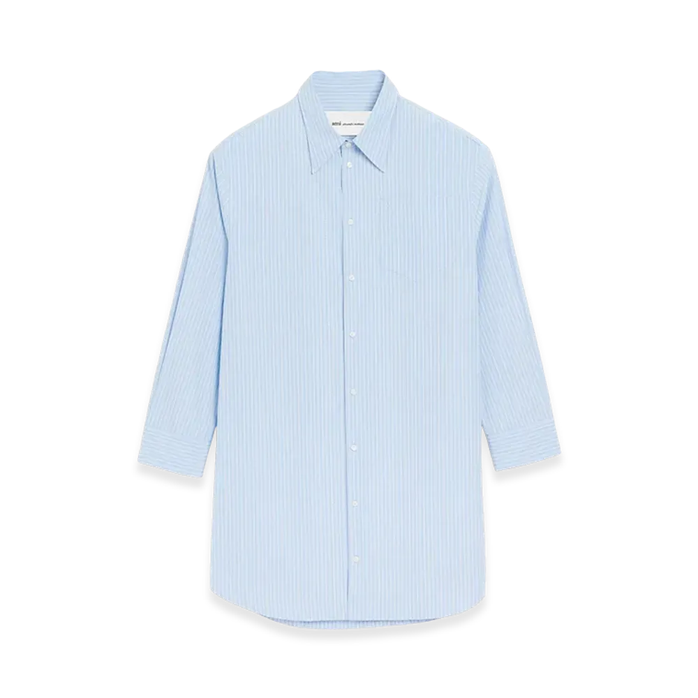AMI PARIS Cotton Ami De Coeur Wide Shirt Dress "Blue"
