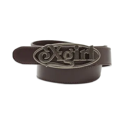 X-Girl Women's Oval Logo Clasp Faux Leather Belt "Brown"