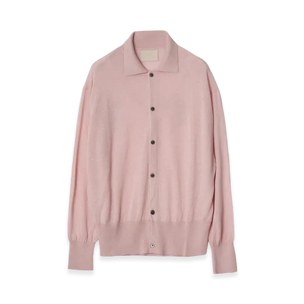 YOKE Silk Cashmere Sheer Shirt Cardigan "Pink"
