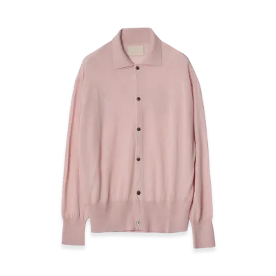 YOKE Silk Cashmere Sheer Shirt Cardigan "Pink"