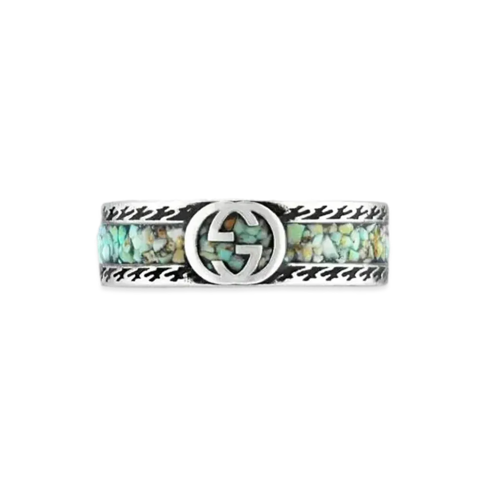 GUCCI Interlocking G Ring "Brown/Turquoise"