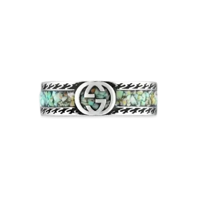 GUCCI Interlocking G Ring "Brown/Turquoise"