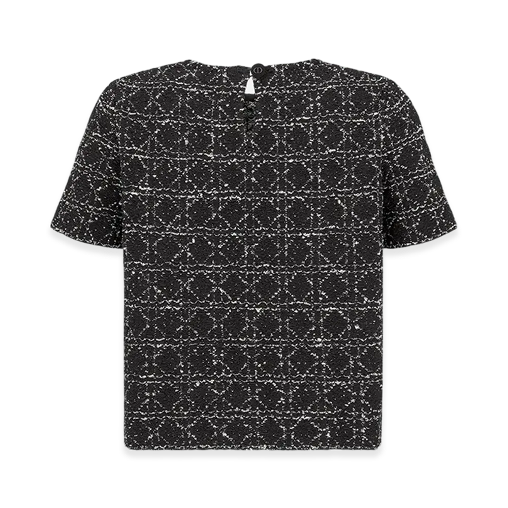 Dior Women's Macrocannage Technical Cotton Tweed Short-Sleeved Top "Black/White"