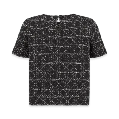 Dior Women's Macrocannage Technical Cotton Tweed Short-Sleeved Top "Black/White"