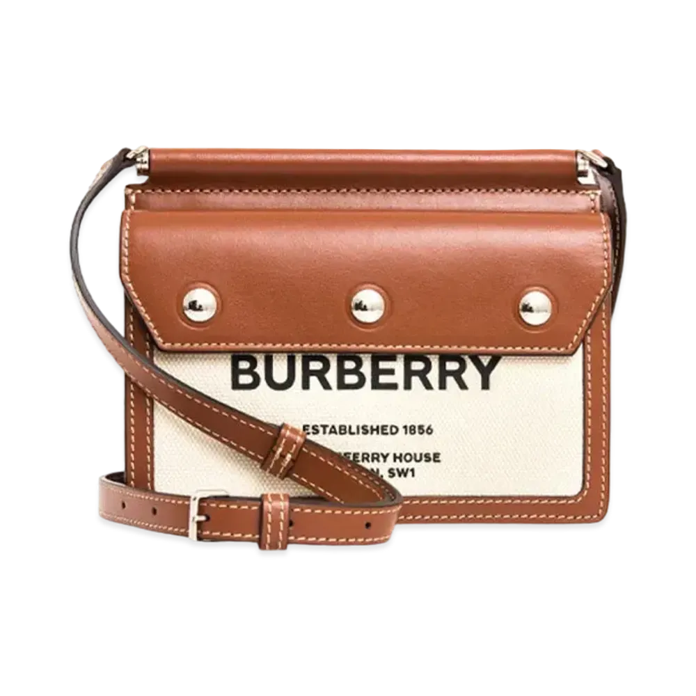 Burberry Mini Horseferry Print Title Bag With Pocket Detail "Natural/Malt Brown"