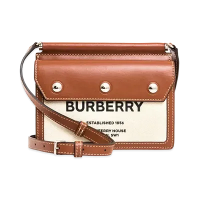 Burberry Mini Horseferry Print Title Bag With Pocket Detail "Natural/Malt Brown"