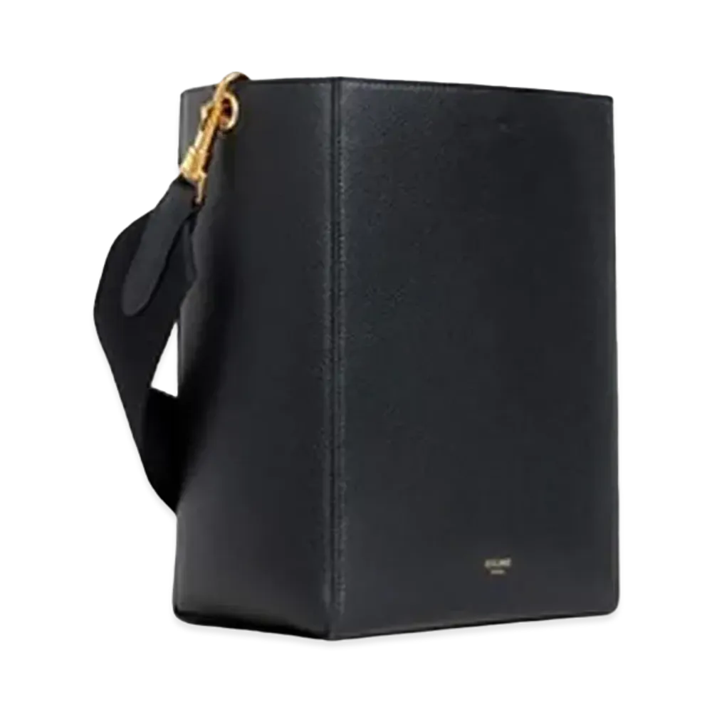 CELINE Sangle Small Bucket Bag in Soft Grained Calfskin "Black"