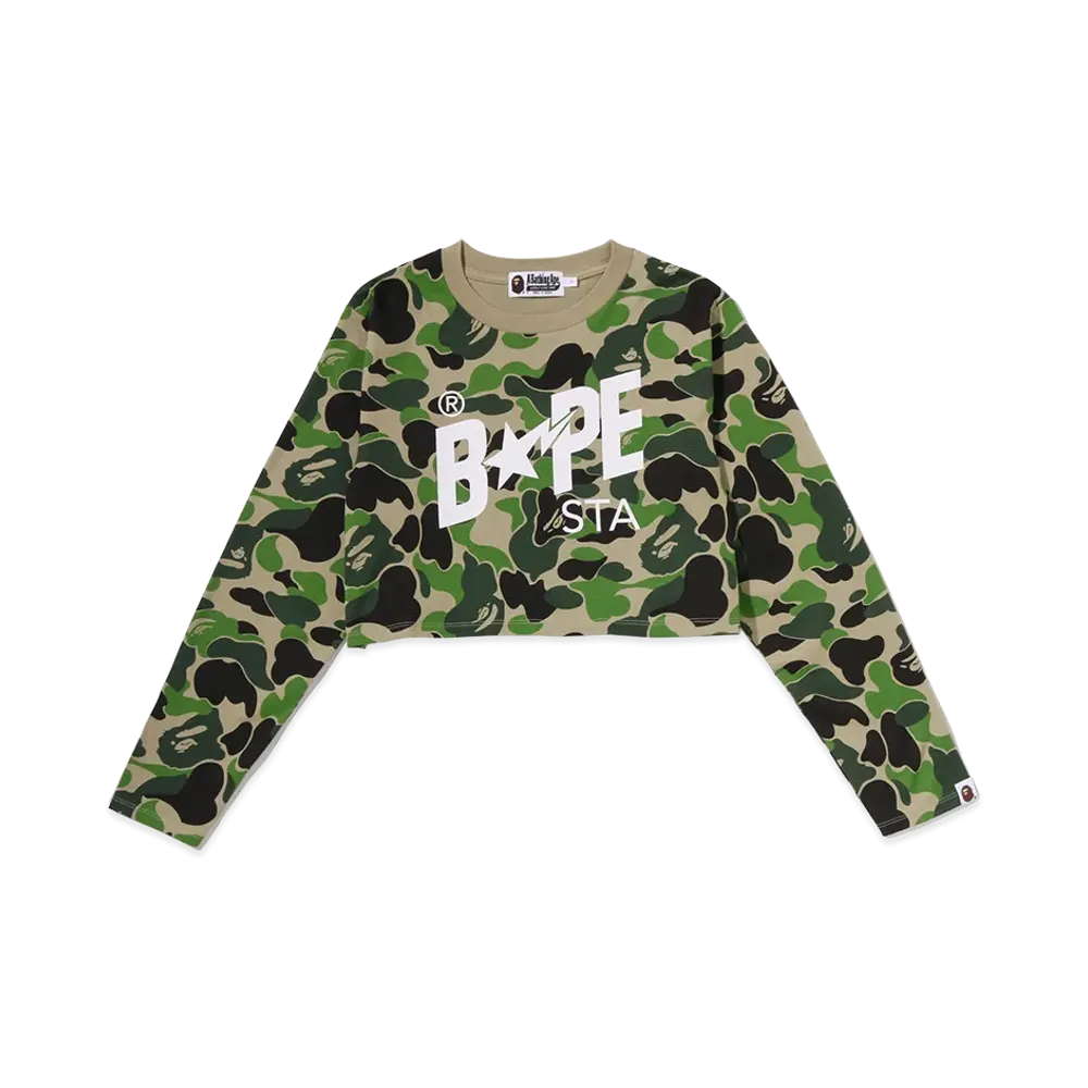 A BATHING APE Women's ABC Camo Bape Sta Logo Cropped LS Tee "Green"