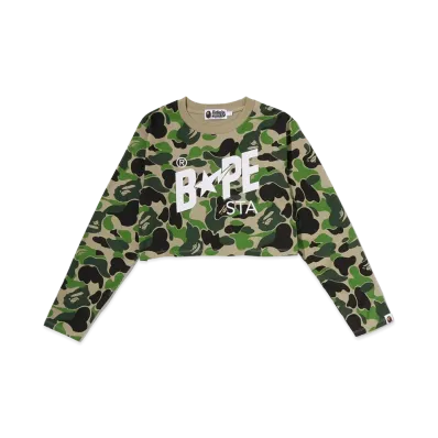A BATHING APE Women's ABC Camo Bape Sta Logo Cropped LS Tee "Green"