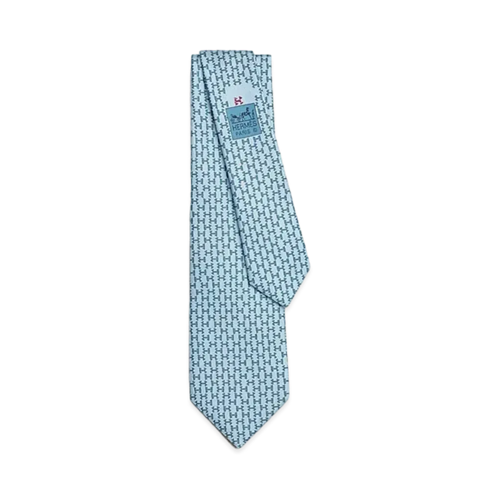 Hermes Silk Twill Tie 7cm Dancing H "Ciel/Bleu Gris"