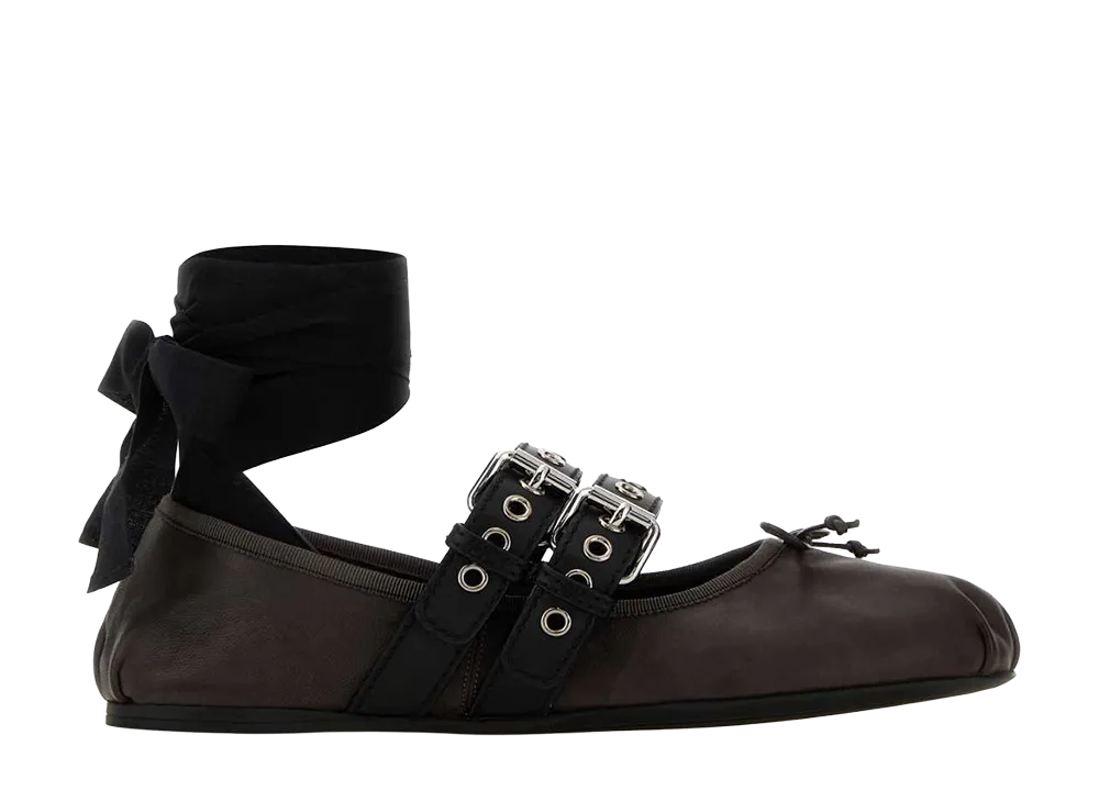 MIU MIU Women's Dark Leather Ballerinas "Brown"