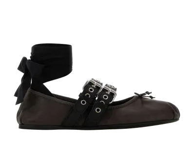 MIU MIU Women's Dark Leather Ballerinas "Brown"
