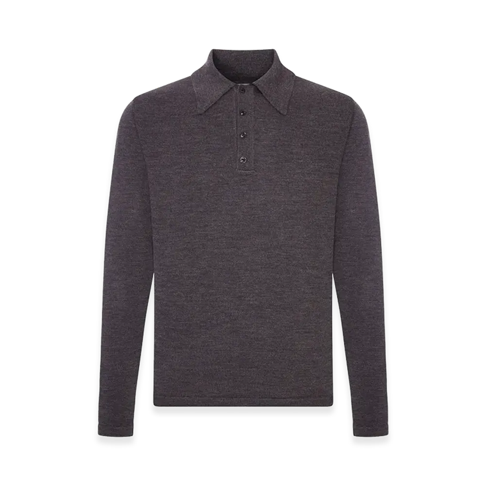 LEMAIRE Long-Sleeved Polo Shirt In Premium Mouline Merino Wool "Brown"