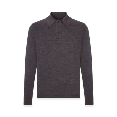 LEMAIRE Long-Sleeved Polo Shirt In Premium Mouline Merino Wool "Brown"