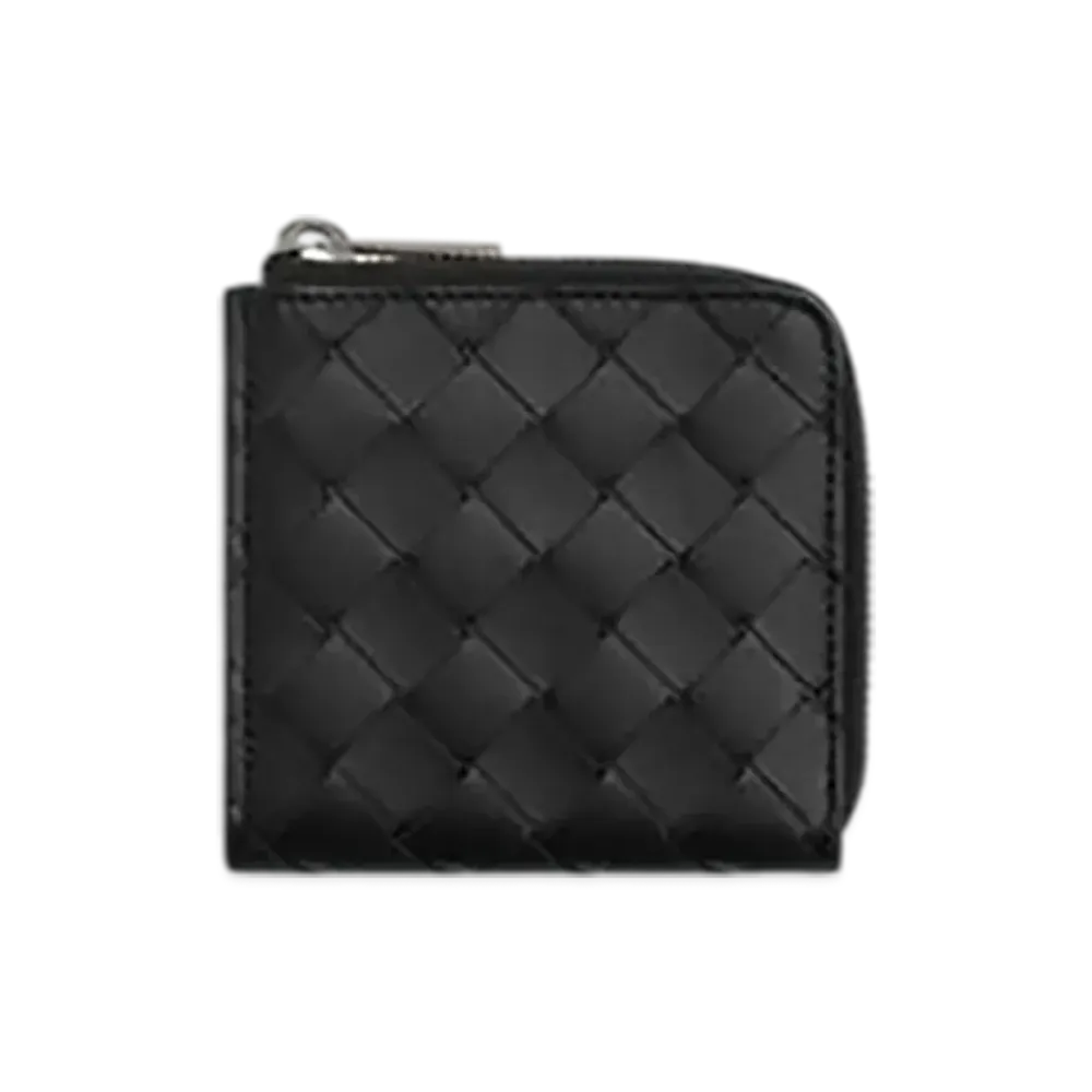 Bottega Veneta Intrecciato Square Zip Around Wallet "Black/Madder Brown"